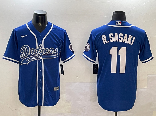 Men's Royal Los Angeles Dodgers #11 Roki Sasaki With Patch Cool Base Stitched Baseball Jersey